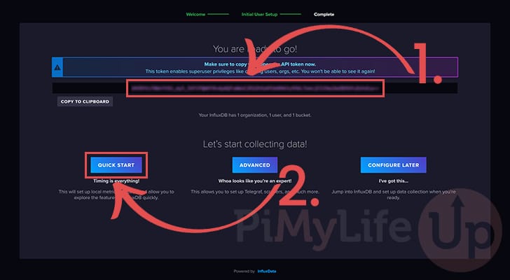 Copy down InfluxDB Access Token