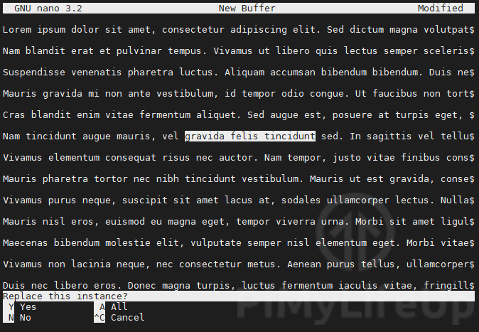 nano replace found text instance