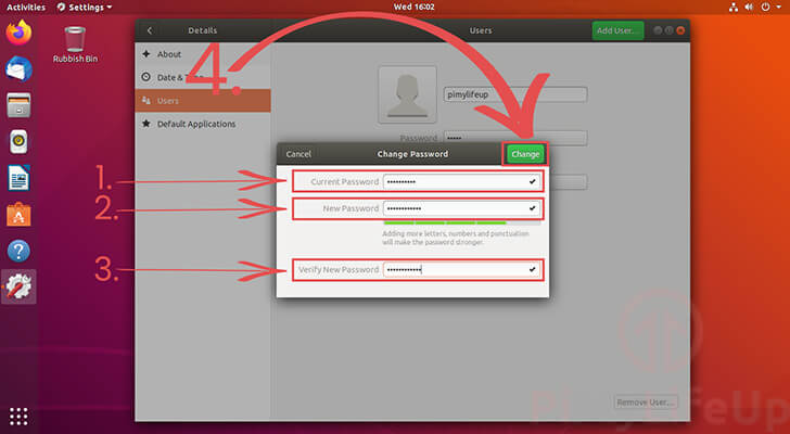 Entering the new password for the Ubuntu User
