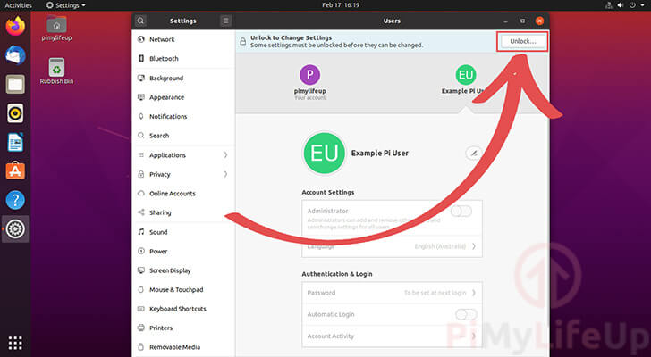Unlock Ubuntu Admin Settings to Change Passwords