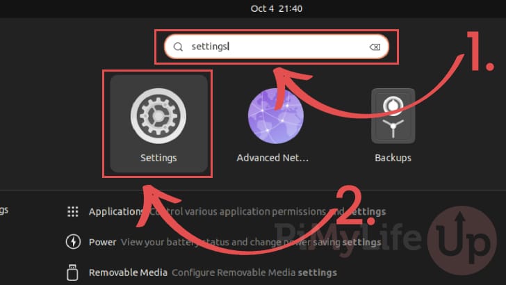 Search for and open Settings